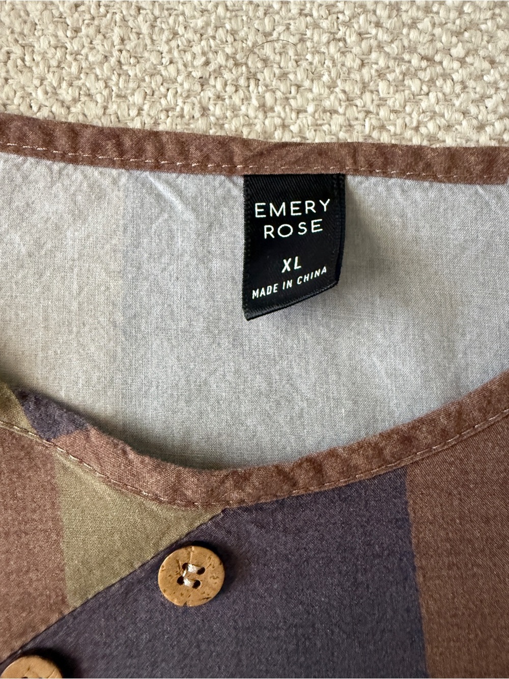 Emery Rose Earth Tone Patchwork Shirt - Picture 5 of 5